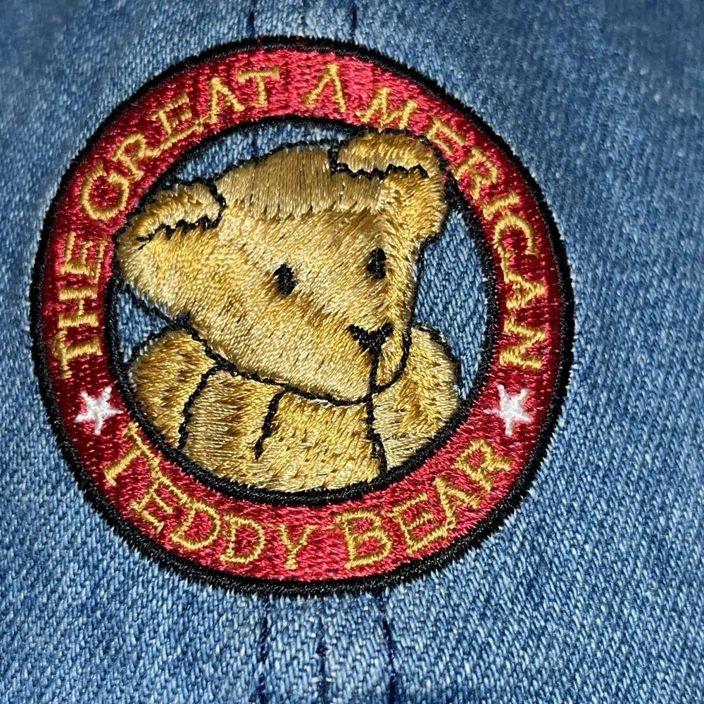 Vintage Luna Pier The Great American Teddy Bear Denim Adjustable Cap‎ Hat